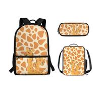 Pzuqiu Borsa per la scuola con borsa per il pranzo e astuccio per ragazze/ragazzi, zaino per studenti, borsa per libri alla moda per bambini, set da 3 pezzi, Cartoon Giraffa