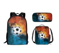 Pzuqiu Borsa per la scuola con borsa per il pranzo e astuccio per studenti, elegante zaino elementare per bambini, set da 3 pezzi, Nota musicale Calcio