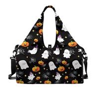 Pzuqiu Borsone da viaggio con zampa di cane, borsa da palestra pieghevole per la notte con tracolla regolabile per donne e uomini, Fantasma zucca di Halloween, 17.72L" x 8.66 W" x 9.84"H, Borsone da