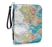 Pzuqiu Copertine per Bibbia da donna, grande custodia per il trasporto con manico, borsa protettiva per la Bibbia della Chiesa cristiana, Mappa del mondo., 2XL-12"x9"x2.4"