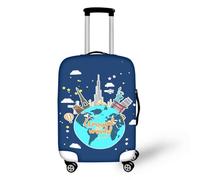 Pzuqiu Copertura per bagagli da viaggio in poliestere per valigie protettore lavabile, Terra del mondo, S (18-21 inch suitcase)