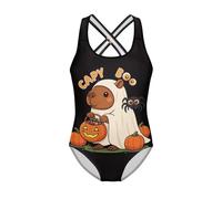 Pzuqiu Costume intero intero da bambina, con incrocio sulla schiena, morbido, estivo, ideale per nuoto, danza, taglie 5-14 anni, Halloween Capibara, 7-8 Anni