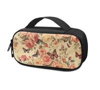 Pzuqiu Custodia da viaggio vintage per insulina con fiori e farfalle stampate, adatta per persone con insulina che trasportano farmaci per il diabete sensibili alla temperatura per brevi viaggi