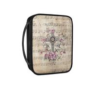Pzuqiu Custodia per bibbia da donna, grande custodia in pelle PU con manico protettivo, per chiesa cristiana, studio, bibbia, Croce Musica Rosa, Taglia unica