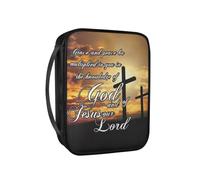 Pzuqiu Custodia per bibbia da donna, grande custodia in pelle PU con manico protettivo, per chiesa cristiana, studio, bibbia, Croce al tramonto, Taglia unica