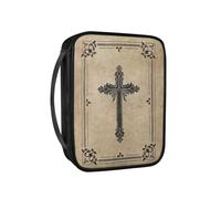 Pzuqiu Custodia per bibbia da donna, grande custodia in pelle PU con manico protettivo, per chiesa cristiana, studio, bibbia, Croce, Taglia unica