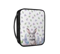 Pzuqiu Custodia per bibbia da donna, grande custodia in pelle PU con manico protettivo, per chiesa cristiana, studio, bibbia, Lavanda Coniglio, Taglia unica