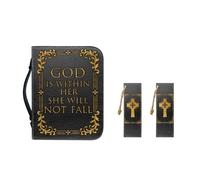 Pzuqiu Custodia per il trasporto della Bibbia in pelle PU per le donne Copertine della Bibbia portatile con segnalibri per ragazze Pratica borsa della Bibbia, Croce d'oro, L-10.2"x7"x1.9"