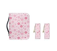 Pzuqiu Custodia per il trasporto della Bibbia in pelle PU per le donne Copertine della Bibbia portatile con segnalibri per ragazze Pratica borsa della Bibbia, Fiore Hippie Rosa, 2XL-12"x9"x2.4"