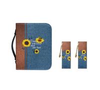Pzuqiu Custodia per la Bibbia per ragazze e donne con segnalibro in pelle per bambini, regalo per battesimo cristiano, Denim Girasole, L-10.2"x7"x1.9"