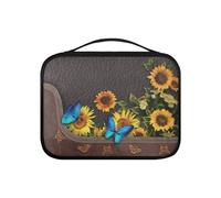 Pzuqiu Custodia per libri biblici in pelle PU, borsa per bibbia da donna, robusta custodia protettiva per la Bibbia, grande, Farfalla Blu Girasole, Taglia unica