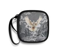 Pzuqiu Custodia quadrata per auricolari con piccione bianco, organizer per cuffie con cavo, custodia per il trasporto con maniglia portatile per riporre cavi USB