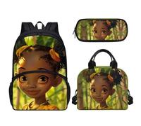 Pzuqiu Set di 3 zaini da 43 cm con borsa per il pranzo e scatola per matite per studenti elementari elementari per campeggio, Ragazza carina.