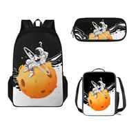 Pzuqiu Set di 3 zaini per bambini, con borsa per il pranzo e astuccio per la scuola, set casual, Astronauta Luna