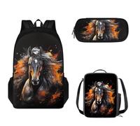 Pzuqiu Set di 3 zaini per bambini, con borsa per il pranzo e astuccio per la scuola, set casual, Cavallo fresco.