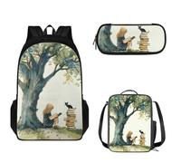 Pzuqiu Set di 3 zaini per bambini, con borsa per il pranzo e astuccio per la scuola, set casual, Ragazza della lettura