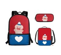 Pzuqiu Set di 3 zaini per bambini con portapranzo e astuccio per matite elementari elementari, Love Piggy