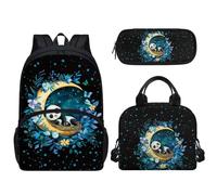 Pzuqiu Set di 3 zaini per studenti con portapranzo e astuccio per matite da 43,2 cm, zaino portatile per bambini, Panda Moon