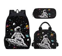 Pzuqiu Set di 3 zaini per studenti con portapranzo e astuccio per matite da 43,2 cm, zaino portatile per bambini, Cool Astronauta
