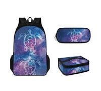 Pzuqiu Set di zaini da scuola per ragazzi e ragazze, zaino da 43,2 cm con portapranzo e astuccio, confezione da 3 zaini per la scuola per bambini, Tartaruga Cielo Stellato