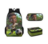 Pzuqiu Set di zaini per bambini con portapranzo e astuccio, confezione da 3 borse per la scuola per bambini, grande capacità, Felice Calcio Rag