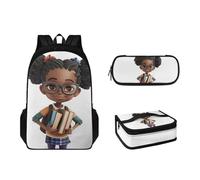 Pzuqiu Set di zaini per bambini con portapranzo e astuccio, confezione da 3 borse per la scuola per bambini, grande capacità, Carino Studentessa