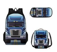 Pzuqiu Set di zaini per bambini da 43,2 cm, con portapranzo e portapenne, 3 pezzi, zaino scolastico di grande capacità, Camion Cartoon