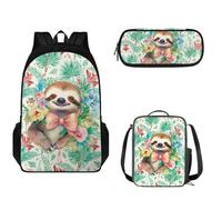 Pzuqiu Set di zaini per bambini da 43,2 cm, con portapranzo e portapenne, 3 pezzi, zaino scolastico di grande capacità, Carino bradipo