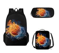 Pzuqiu Set di zaini per la scuola elementare e media, zaino di grande capacità, con portapranzo e custodia per penne, Fuoco Acqua Basket