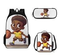 Pzuqiu Set zaino per bambini con portapranzo e astuccio per adolescenti, set di 3 borse per la scuola per bambini elementari elementari, Ragazzo felice
