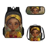 Pzuqiu Set zaino per bambini con portapranzo e astuccio per adolescenti, set di 3 borse per la scuola per bambini elementari elementari, Principessa trib