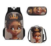 Pzuqiu Set zaino per bambini con portapranzo e astuccio per adolescenti, set di 3 borse per la scuola per bambini elementari elementari, Principessa afric