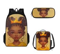 Pzuqiu Set zaino per bambini con portapranzo e astuccio per adolescenti, set di 3 borse per la scuola per bambini elementari elementari, Principessa Corona