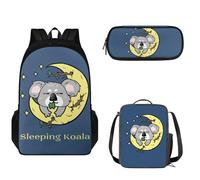 Pzuqiu Zainetto per bambini con portapranzo, astuccio per matite, 3 pezzi, zaino scolastico di grande capacità, per viaggi, Koala dormiente