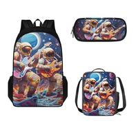 Pzuqiu Zaini per la scuola per bambini e ragazzi, set 3 in 1, con portapranzo e portapenne, stile casual, Fascia Astronauta