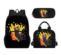 Pzuqiu Zaino scolastico 3PCS Set per bambini 17 pollici zaino per scuola prescolare studente borsa scuola con scatola pranzo e astuccio, Gatto Patatine Fritte