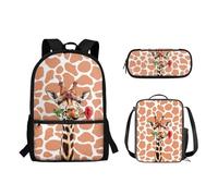 Pzuqiu Zaino scolastico 3PCS Set per bambini zaino per studenti di età prescolare medio zaino con scatola per il pranzo e astuccio, Cartoon Giraffa