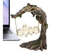 Pzuryhg Ghost Swing Decoration, Halloween Tree Ornament, Resin Figurine Prop, Hanging Design, Hand-Painted Details, Spooky Accent, Conversation Table, Fireplace, Yard, 12x7.5x16cm