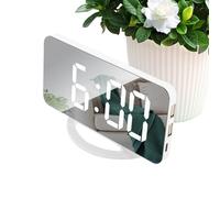 Pzuryhg Mirror Clock, LED Modern Digital Time Display, Electronic Makeup Desk Clock with Auto Brightness Adjustment, Sleek Aesthetic Design for Dorm Room, Study Table, College Classroom, Teens