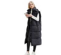 PZUYBZQ Gilet Lungo Imbottito Da Donna Con Cappuccio, Giacca Imbottita Senza Maniche Con Cerniera E Bottoni, Cappotto Invernale Caldo Con Cintura(Black,XL)
