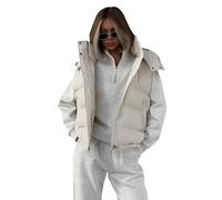 PZUYBZQ Gilet Piumino Da Donna Corto Con Cappuccio, Gilet Imbottito Leggero Senza Maniche Con Collo Alto E Cerniera, Giacca Imbottita In Piumino(Beige,M)