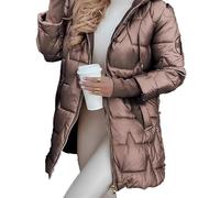 PZUYBZQ Piumino Da Donna Con Cappuccio, Piumino Lungo Medio Lucido Con Cerniera Manica Lunga Casual Soffice Invernale Con Tasche(Brown,M)