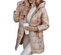 PZUYBZQ Piumino Da Donna Con Cappuccio, Piumino Lungo Medio Lucido Con Cerniera Manica Lunga Casual Soffice Invernale Con Tasche(Champagne,XL)