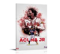 PZYASX Ronald Acuña Jr. - Poster da parete impermeabile, su tela, adatto per ufficio, camera da letto, soggiorno, poster, 50 x 75 cm, con cornice