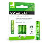 Q-Connect Batterie Alcaline AAA/LR03 1,5 V, 4 Pezzi KF00488 | Batterie alcaline AAA/LR03 da 1,5 V senza mercurio, per dispositivi elettronici compatibili; confezione blister da 4