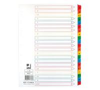 Q-CONNECT Inserti intermedi in mylar, formato A4, 225 x 297 mm, A-Z, 21 fogli, diversi colori, tipo A4, indice laminato, indice A-Z, cartone/colori assortiti