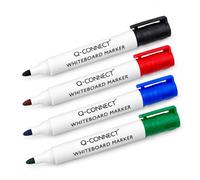 Q-Connect Marcatori Lavagna Bianca 2-3 mm, 4 Colori, 4 Pezzi KF26038 | Punta tonda con tratto 2-3 mm; set nero, rosso, blu e verde per scrivere e presentare su lavagne bianche