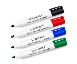 Q-Connect Marcatori Lavagna Bianca 2-3 mm, 4 Colori, 4 Pezzi KF26038 | Punta tonda con tratto 2-3 mm; set nero, rosso, blu e verde per scrivere e presentare su lavagne bianche