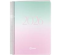 Q Kalon - Agenda 2026 - Giorno per Pagina, Formato A5 (15x21 cm), Planner Multilingue (ESP, ING, FR, DE), Rilegatura ad Anelli, Copertina Cartoncino e Protezione Plastica - Sunset