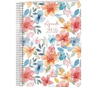 Q Kalon - Agenda 2026 - Giorno per Pagina, Formato A5 (15x21 cm), Planner Multilingue (ESP, ING, FR, DE), Rilegatura ad Anelli, Copertina Cartoncino e Protezione Plastica - Garden